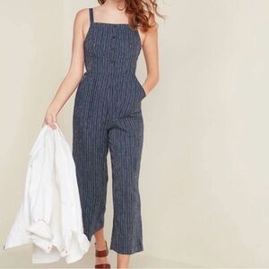 Old Navy Navy and White Striped Jumpsuit Small